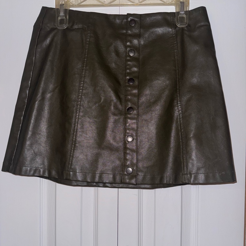 Dark Green Leather Mini Skirt